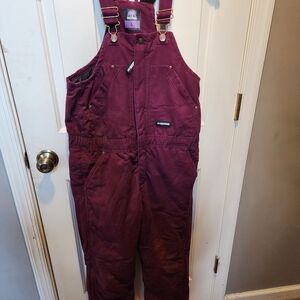 Youth Size Large Burgundy Insulated Outdoor Bibs with Adjustable Straps